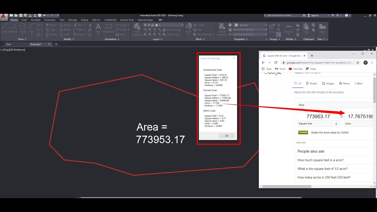 AutoCAD area lisp convert in Acre and hector