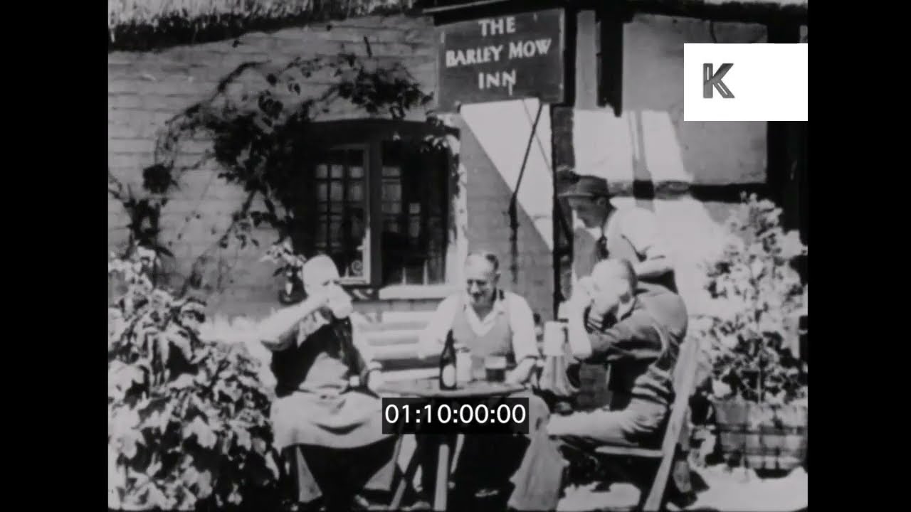 1950s UK, Men Drinking Ale in Pub Garden, Tavern, Inn, 16mm