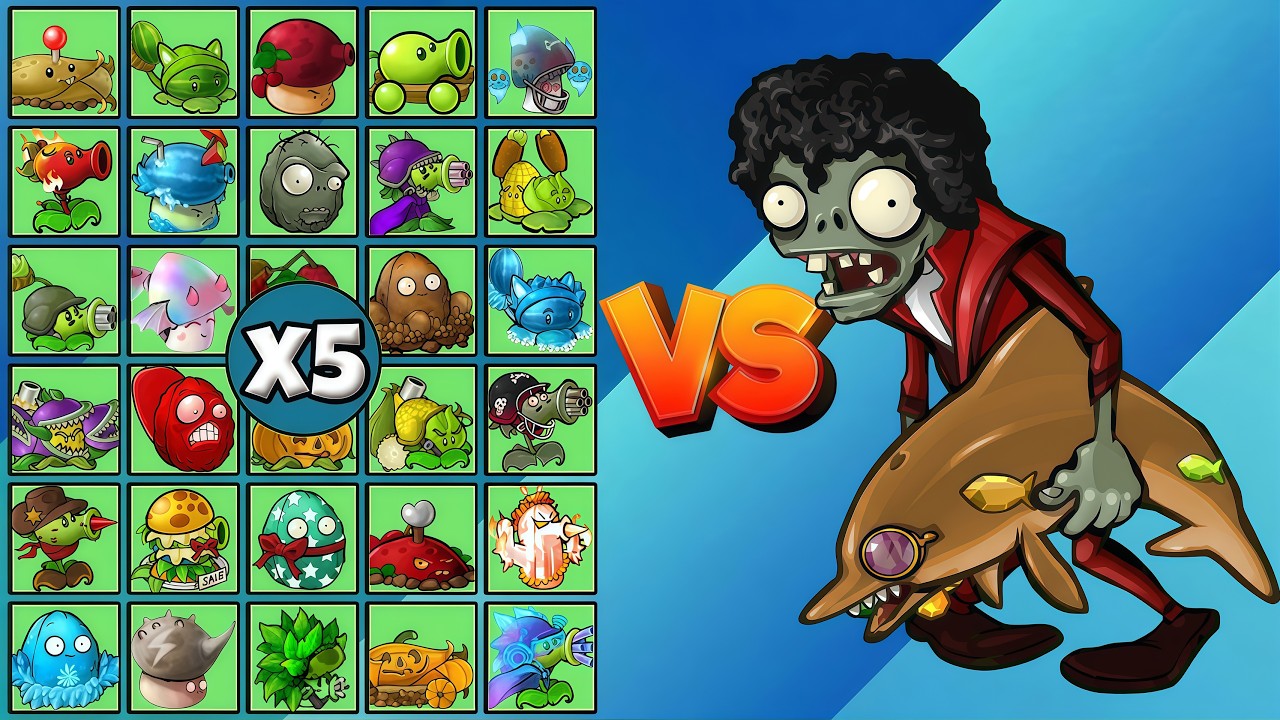 PVZ 1 Hybrid 3.16 Challenge - X5 Plant Hybrid Vs X5 Dacing Dolphin Zombie - Who Will Win?