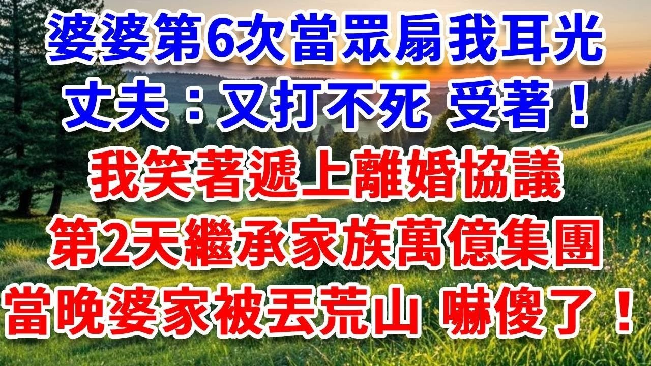 婆婆第6次當眾扇我耳光，丈夫：又打不死 受著！我笑著遞上離婚協議，第二天繼承家族萬億集團，當晚婆家被丟荒山 嚇傻了！#詩涵講故事#為人處世#生活經驗#情感故事#晚年哲理#說故事#完結文#原創故事
