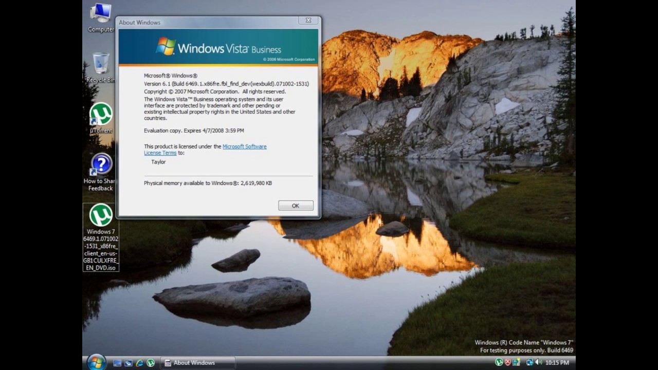 Windows Beta : Vista to 7
