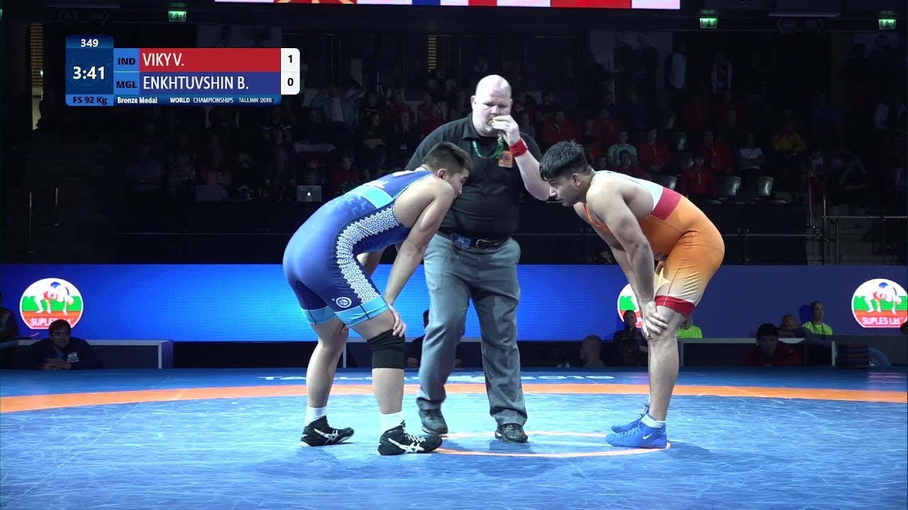 BRONZE FS - 92 kg: V. VIKY (IND) v. B. ENKHTUVSHIN (MGL)