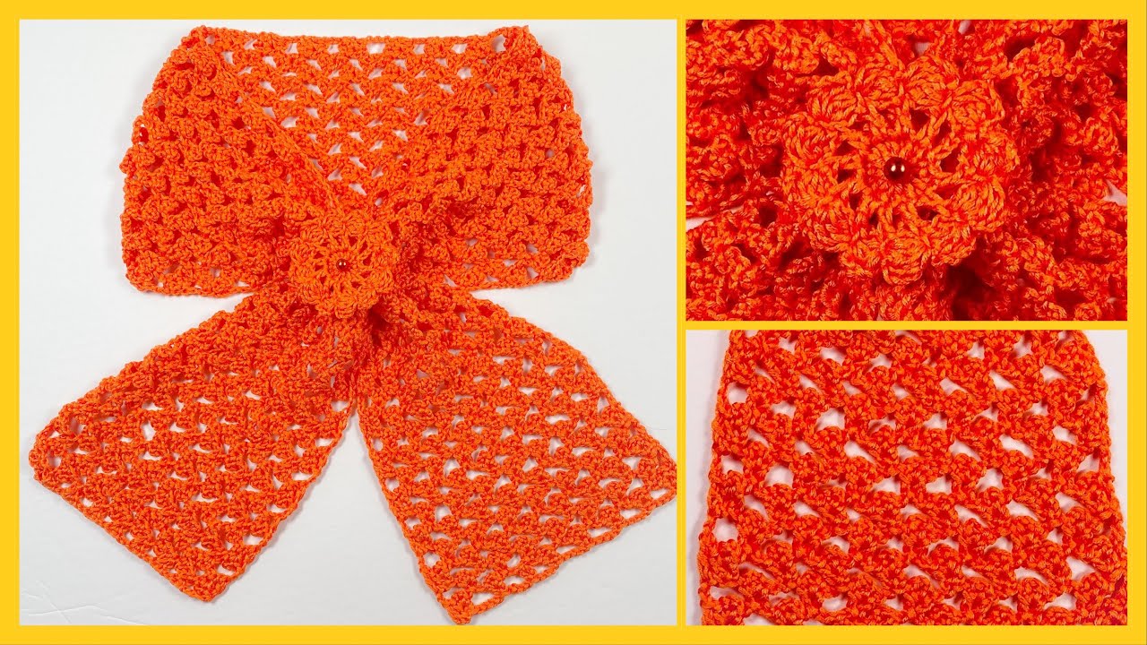 🥰Cómo hacer una hermosa BUFANDA 🧣 con FLOR # 4 en Crochet con 100Grs. de Hilo 💯