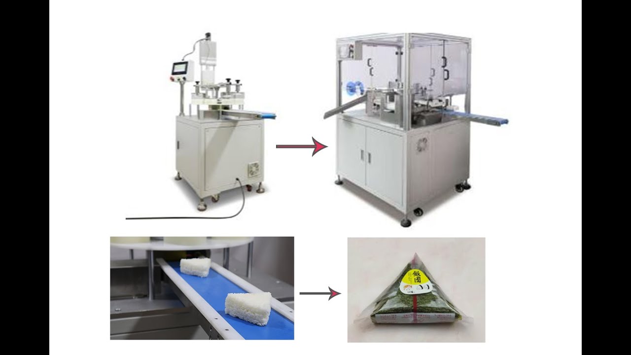 Factory kimbap triangle rice ball onigiri sushi machines production line with wrapping packing