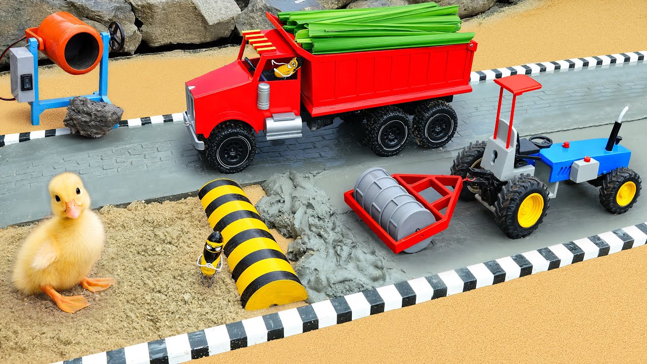 Thieves vandalize the road | tow truck repairs it with concrete and speed bumps | Science Project