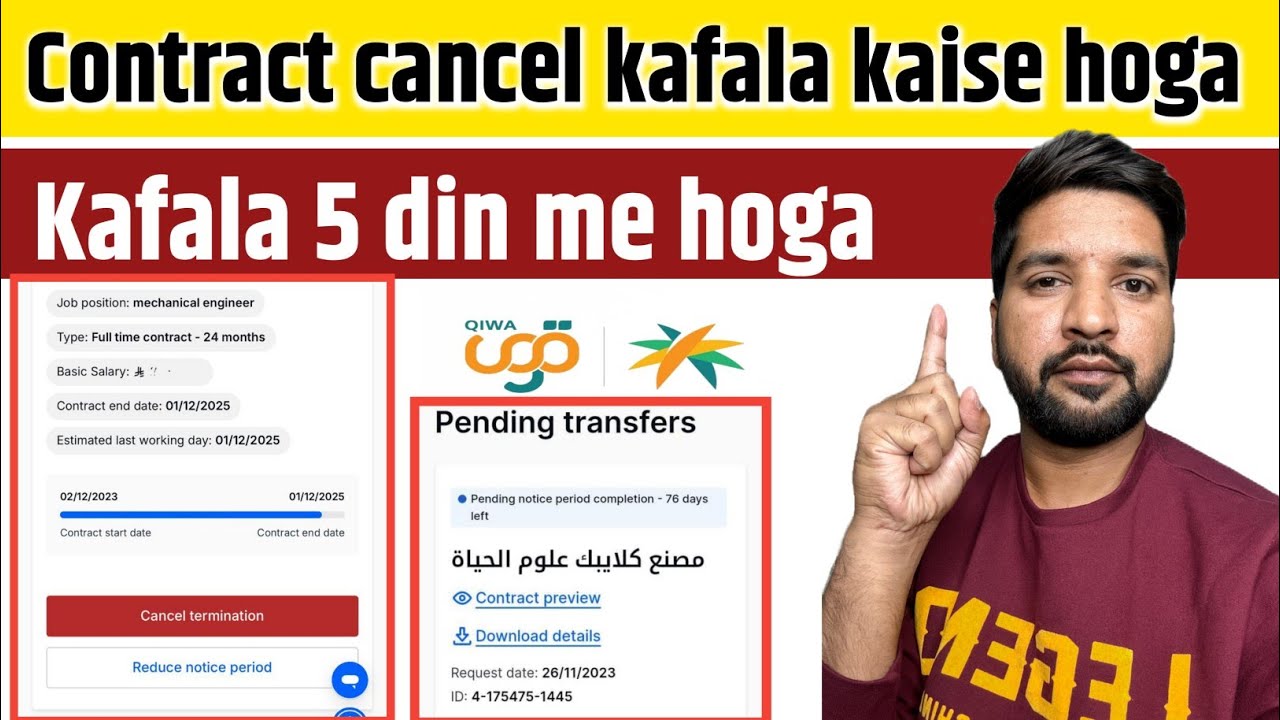 Kafala after contract termination |Kafala kaise le| Contract cancel|Qiwa transfer without permission