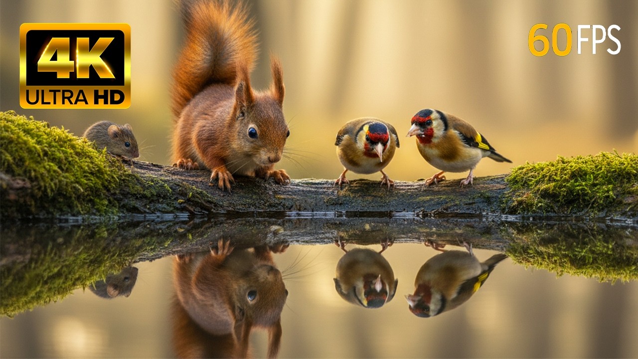 Birds for Cats to Watch: Small Birds & Squirrels in Real Time (4K)