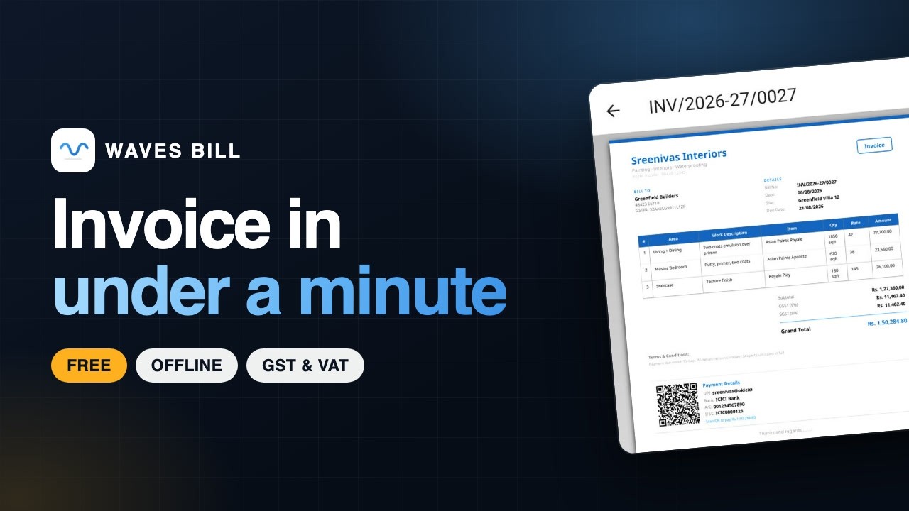 Free GST & VAT Invoice App for Android &mdash; Waves Bill (Offline, No Subscription)