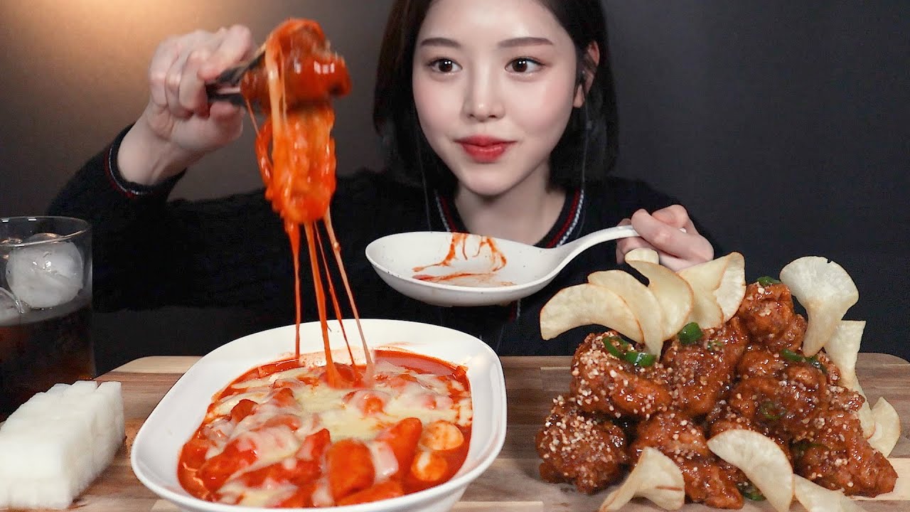 SUB[광고]바른치킨 후추치킨에 매콤한 치즈떡볶이 먹방🍗  바삭바삭 꾸덕꾸덕 꿀조합 리얼사운드 Chicken and cheese Tteokbokki Mukbang ASMR