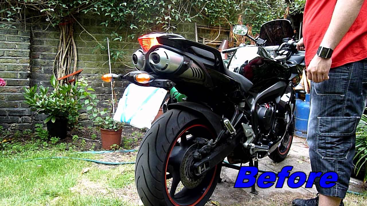 FZ6 Exhaust Drilled Before & After