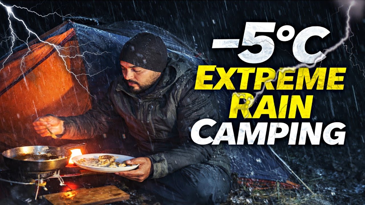 Camping in Heavy Rain and Thunderstorm⛈️! - Rain Camping In Cozy Tent🏕! 