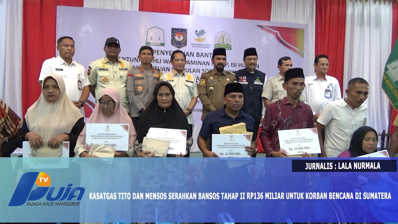 Kasatgas Tito dan Mensos Serahkan Bansos Tahap II Rp136 Miliar Untuk Korban Bencana di Sumatera