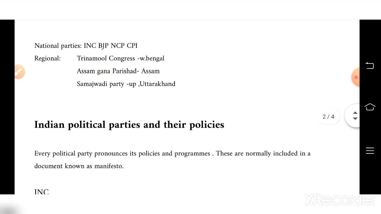 SOCIAL SCIENCE, CHAPTER 21, POLITICAL PARTIES, TENTH CLASS, NIOS