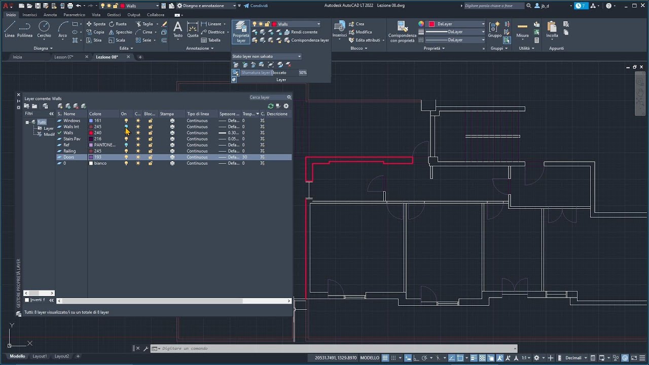 Videocorso AUTOCAD - 08 - Livelli e Gestione del Progetto, Layer, Colore, Visibilità, Pennini, Linea