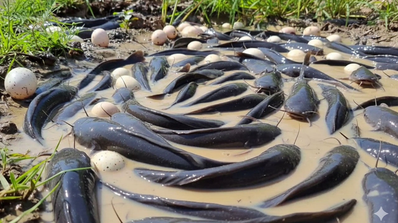 Amazing Catfish Harvest in Natural Mud Pond! 🐟🥚