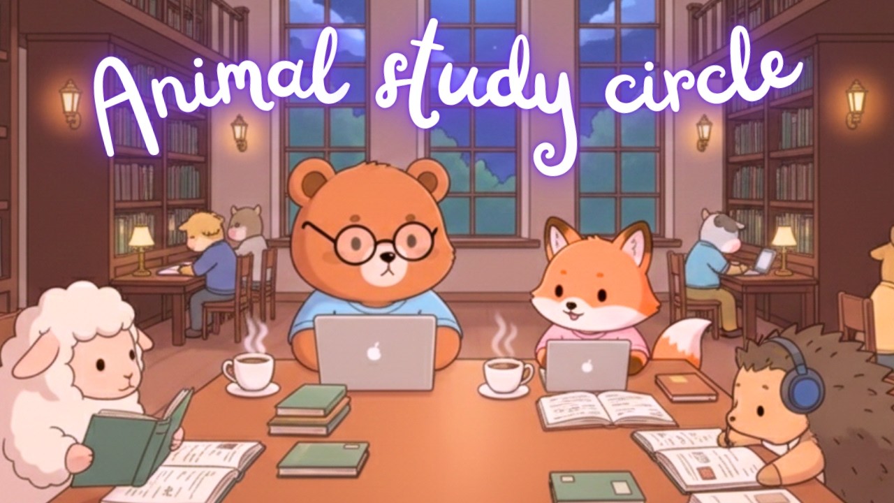 Focus Session 💻 Animal Study Circle 🐻🦊 2H Lofi | Cozy Night Library Ambience for Deep Work