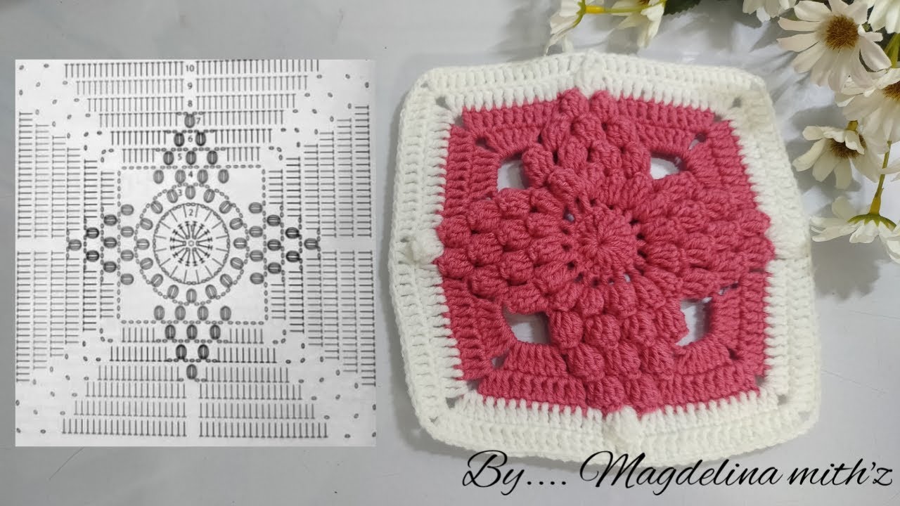 Crochet granny square /Toturial mengait motif segi empat / diagram crochet