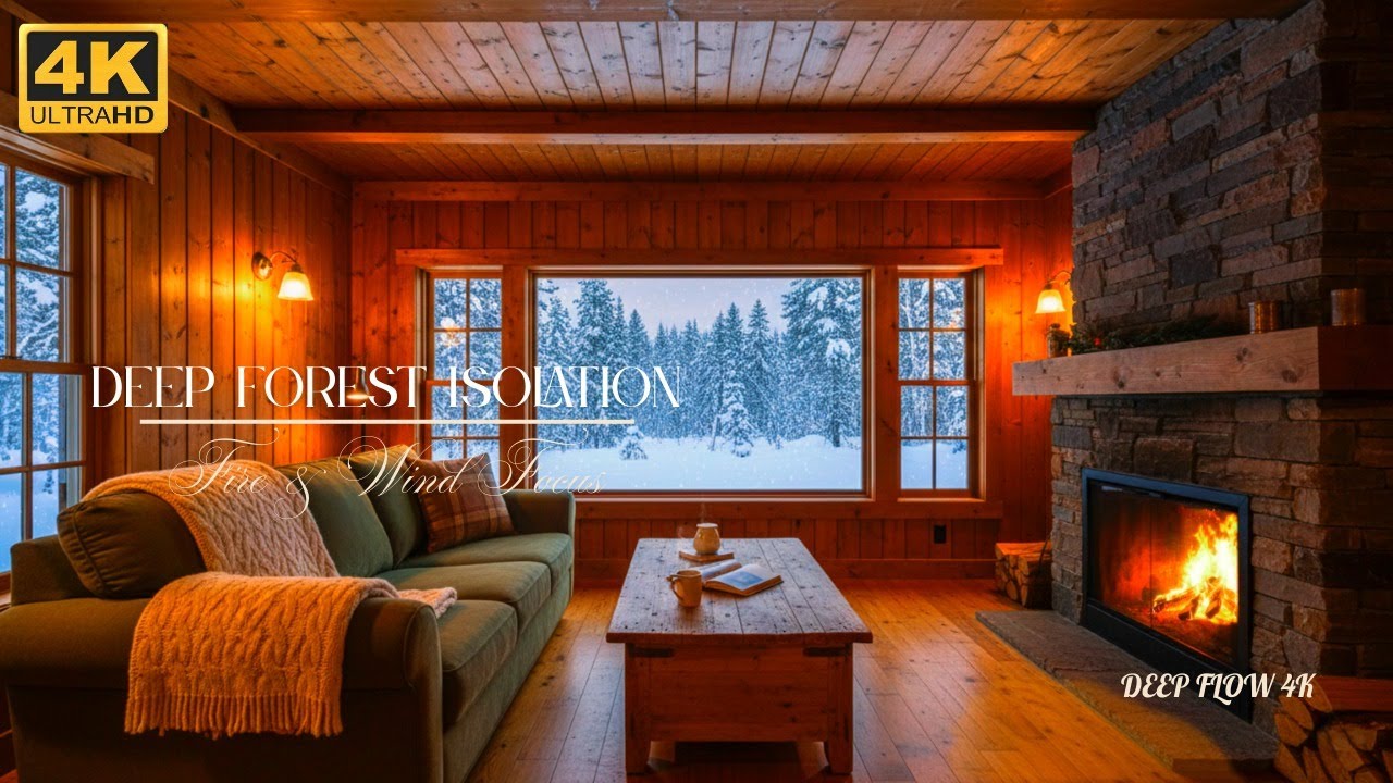 Forest Cabin Fire & Wind + Deep Focus Flow | Snowfall Beyond the Woods