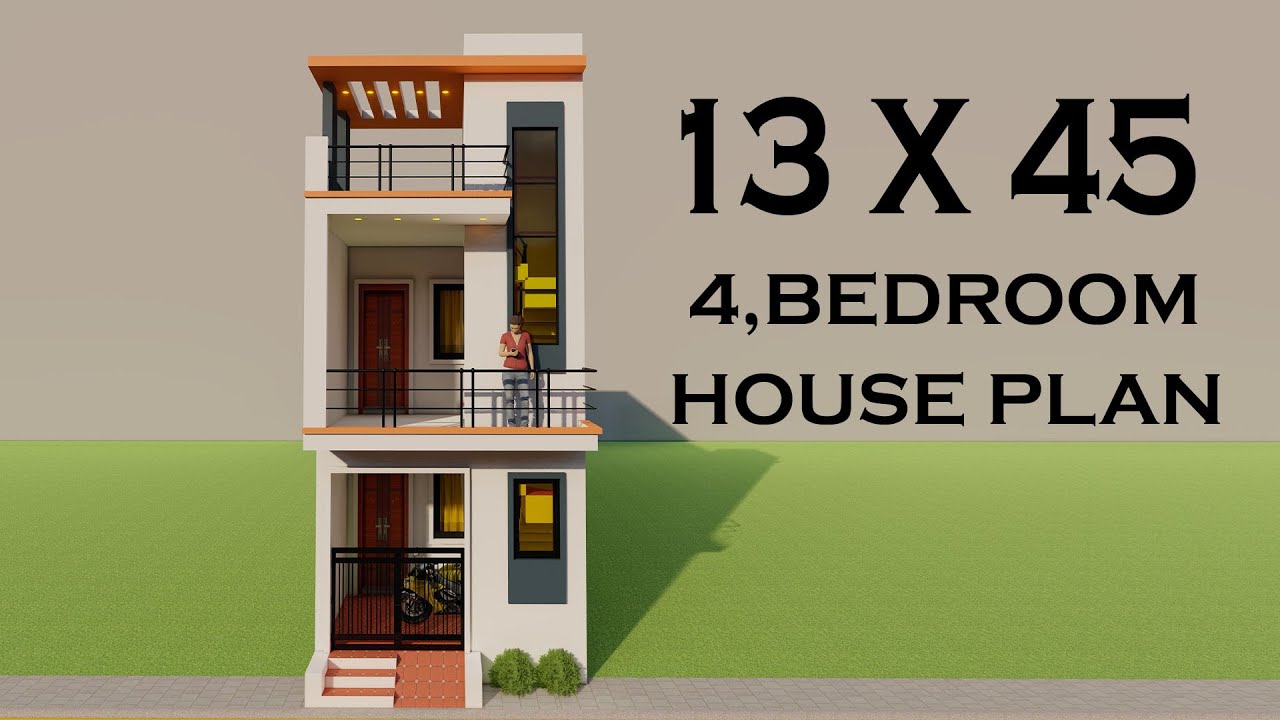 दो भाइयों के लिए मकान का नक्शा,13x45 4 Bedroom House Elevation,Small House Plan,3D House Map