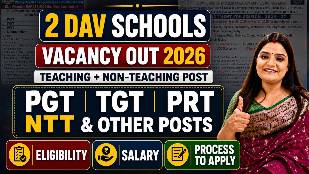 DAV PUBLIC SCHOOL TEACHERS VACANCY 2026: PGT TGT PRT NTT & Others | Teaching & Non-Teaching Posts