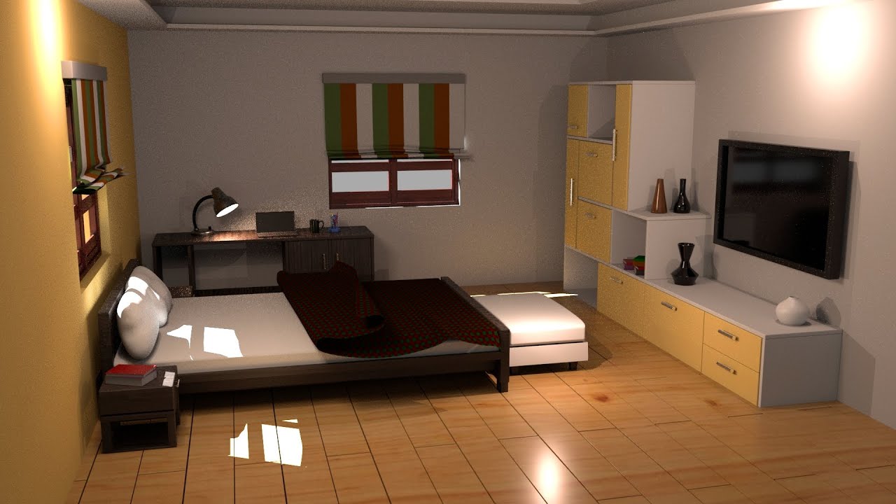 Autodesk Maya: add realistic lighting in a bedroom interior.