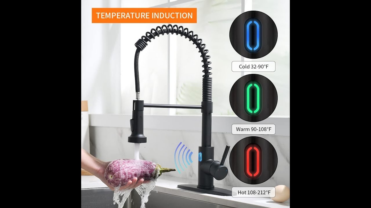 OWOFAN Touchless LED Light Kitchen Sink Faucet Pull Down Sprayer Smart Motion Sensor Activated Hands