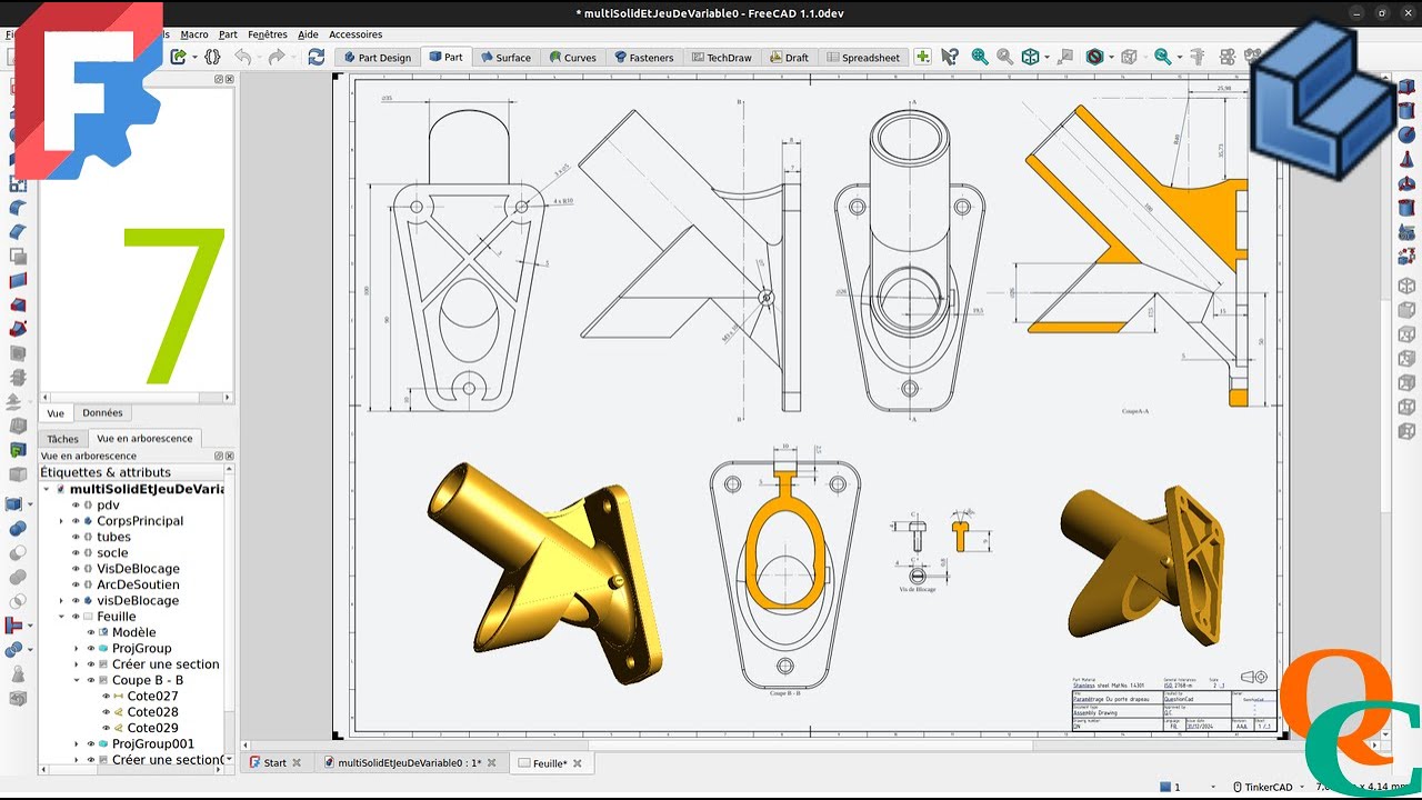 Comment param&eacute;trer avec un jeu de variable avec Part Design en multi-solid dans FreeCAD? 7-8