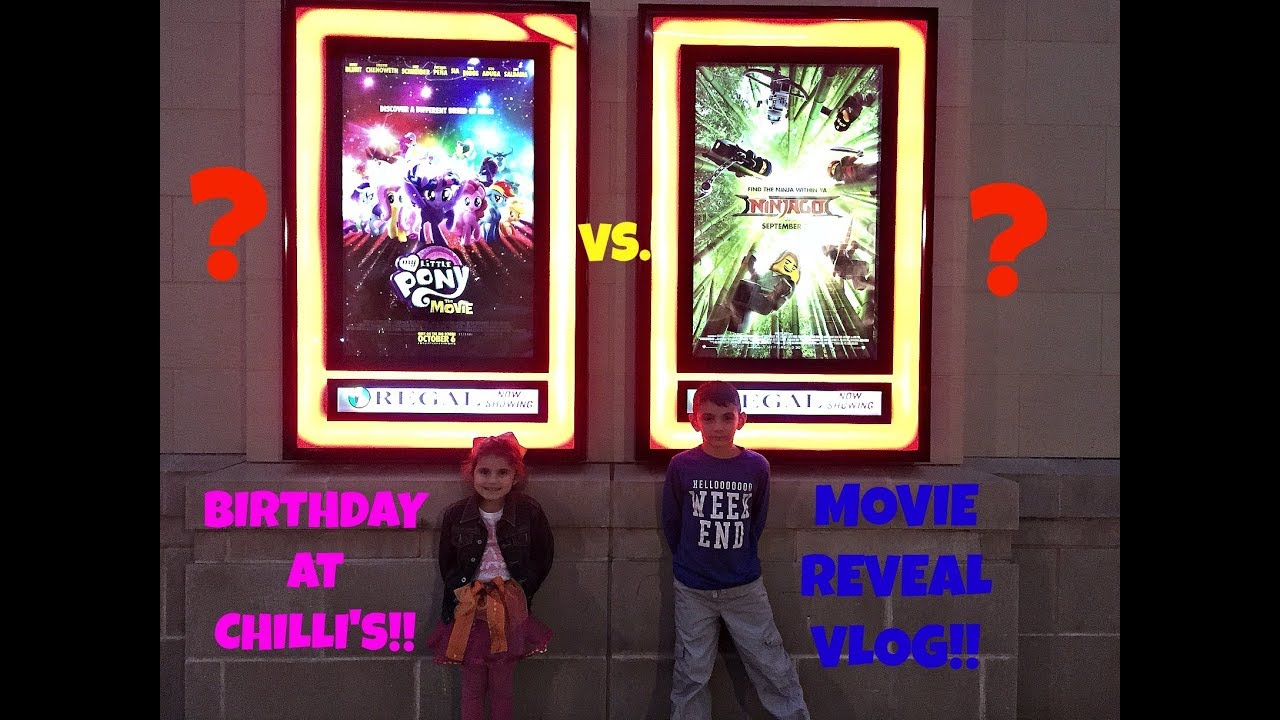 My Little Pony Vs. Lego Ninjago MOVIE REVEL VLOG! Birthday at Chilli's! What candy should we get!