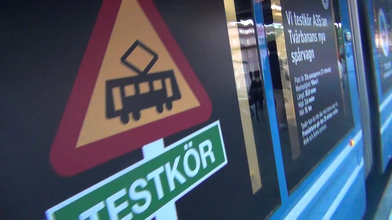 Spårvagn A35 testkörs på Nockebybana vid Alvik - Kleinhuber
