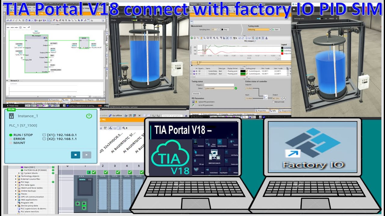 TIA Portal V18 connect with factory IO PID control simulation without PLCs