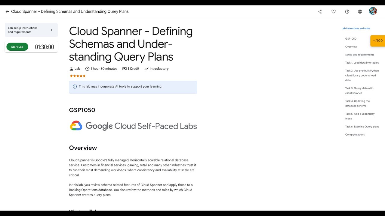 Qwiklabs | Cloud Spanner - Defining Schemas and Understanding Query Plans [GSP1050]