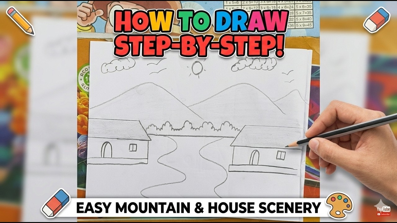 How to Draw a Village Scenery with Pencil