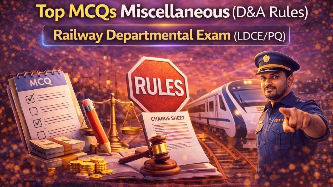 Top MCQs Miscellaneous !! D&A Rules !! Railway Departmental Exam (LDCE/PQ) !! By R.V.Sir