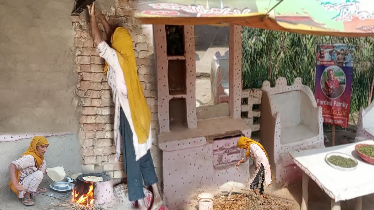 Mud House Clay Plastering | Village Work and Evening Roti with Bharta | Pardesi Family