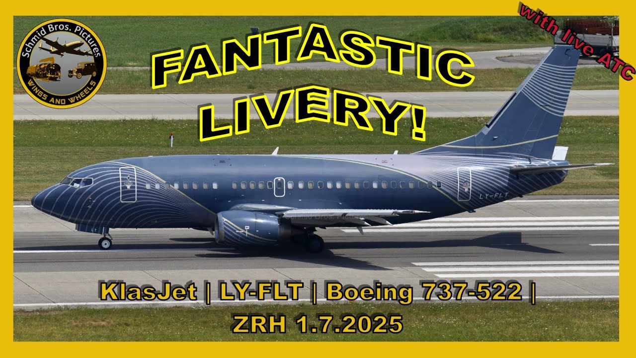 FANTASTIC LIVERY! KlasJet Boeing 737-500 ''LY-FLT'' at Z&uuml;rich-Kloten/ZRH (with live ATC)