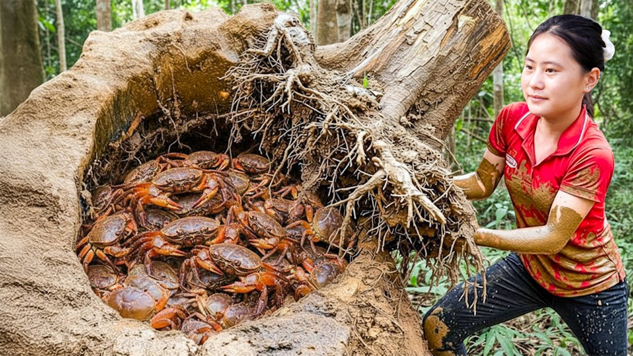 Harvesting Many Giant Stone Crabs & Goes to Market Sell – Primitive Life in the Forest