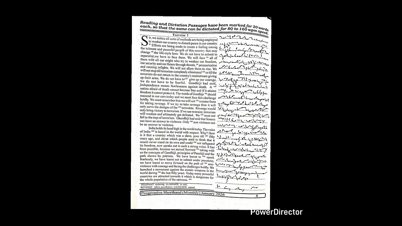 PROGRESSIVE MAGAZINE JANUARY 2026 EX.1&2 @100 WPM #ssc #dsssbsteno #progressivedictation #shorthand