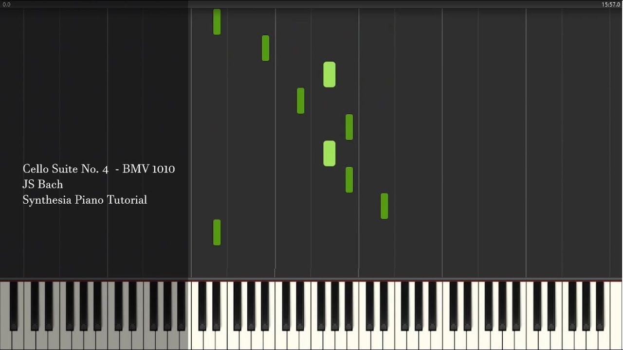 Cello Suite No. 4 in Eb Major - BMV 1010 - JS Bach - Synthesia Piano Tutorial