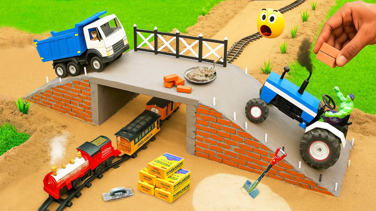 Railway Accident | DIY Mini Tractor Using Bricks for Overhead Bridge Construction | Science Project