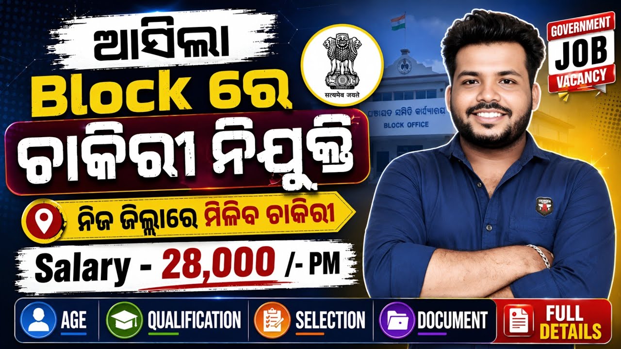 Odisha Block Coordinator Recruitment 2026 ! Odisha Block Level Job Vacancy 2026 ! Odisha Govt Job ! 