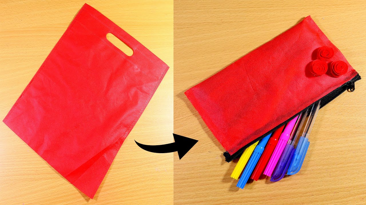 How To Make Pencil Bag From Cloth Bag | DIY Cloth Bag Pencil Pouch - Very Easy