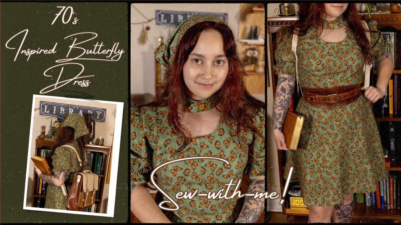 Creating the Butterfly dress of my DREAMS! | 70's style mini dress | Sewing Vlog | Tattoo reveal |