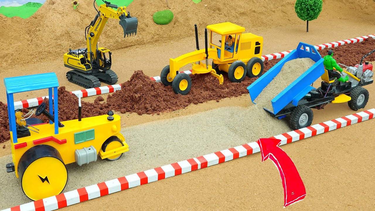 Road Construction Project: Cranes, Graders & Rollers at Work | DIY Trucks & Leveling Machines