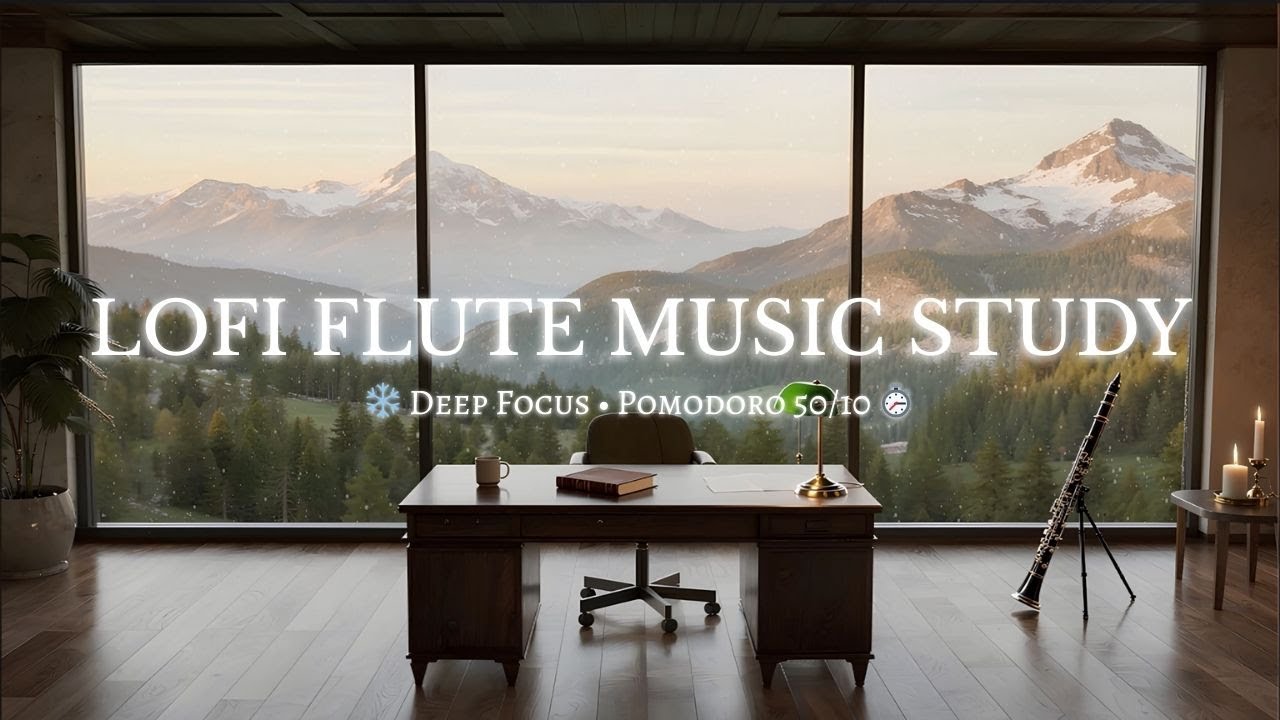Lofi Flute Study ❄️ Deep Focus Music &bull; Snowy Pomodoro 50/10 Timer