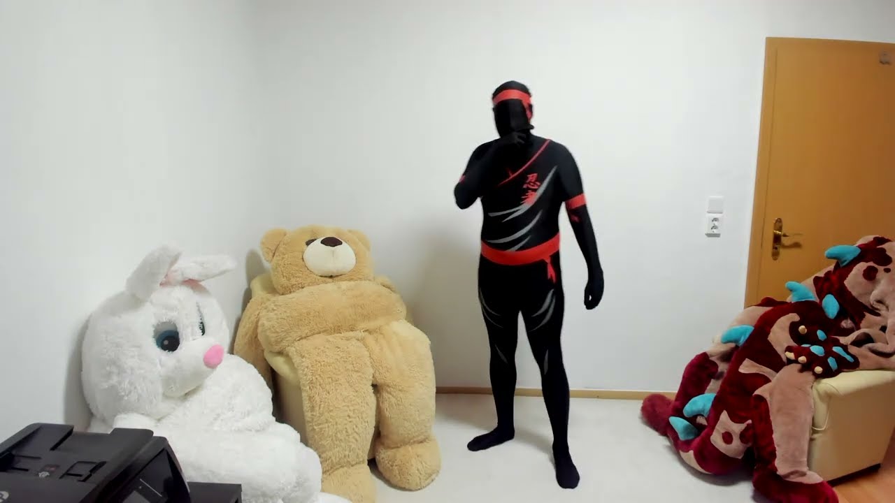 Layering Suits: Teddy Plushimal Over Ninja Morphsuit