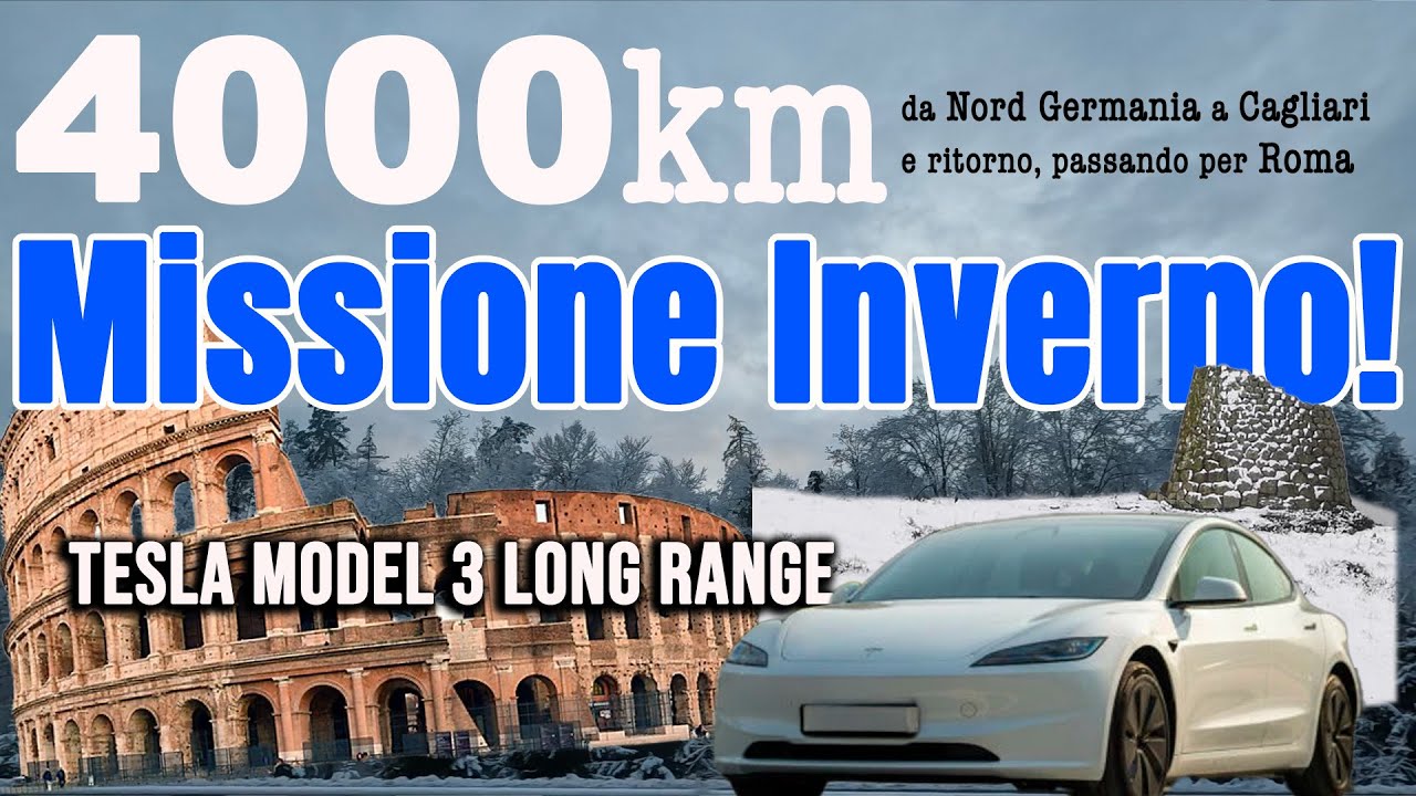 4000 km in Tesla Model 3: Kleve-Cagliari-Roma-Kleve con 4 passeggeri e bagagli in inverno