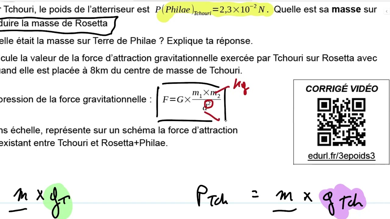 Correction exercice : force gravitationnelle et poids (Rosetta)