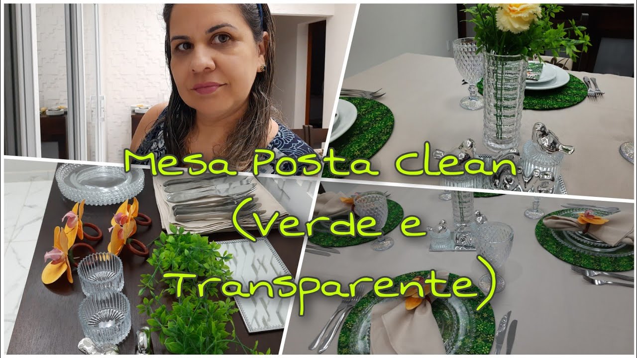 MESA POSTA CLEAN - Transparente e Verde/Branco e Verde