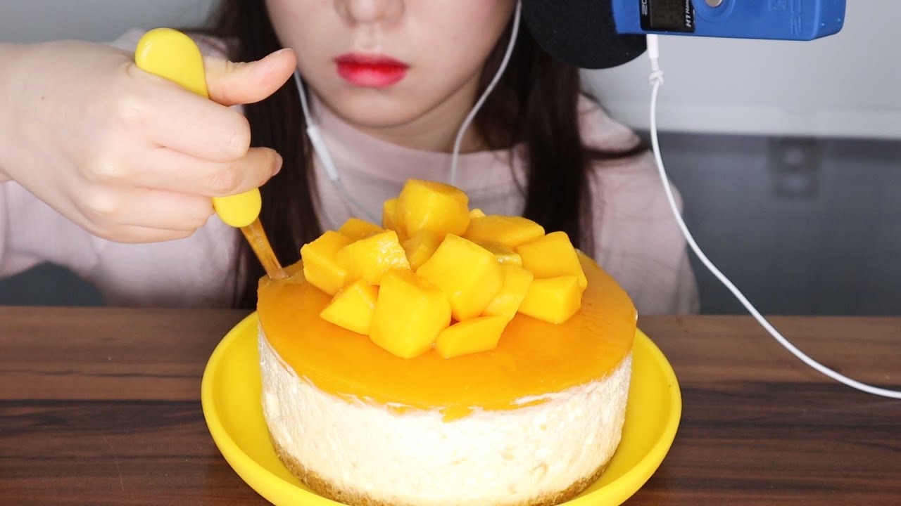 [ASMR+RECIPE] 망고 치즈케이크 먹방/이팅사운드 MANGO CHEESE CAKE MUKBANG/EATING SOUNDS