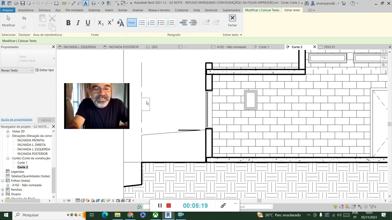 Organização de um corte no Revit